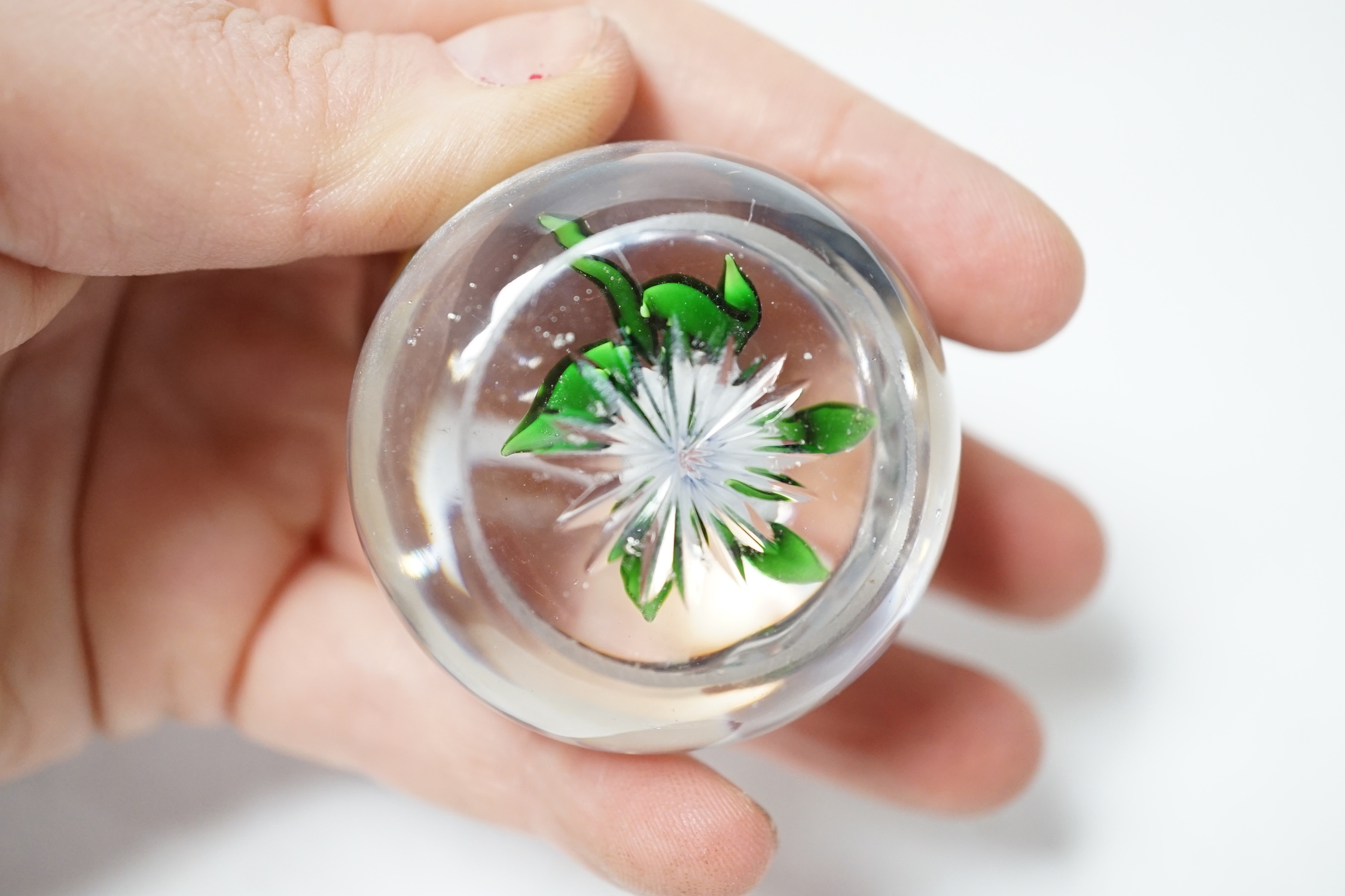 A Baccarat miniature dog rose paperweight, 4.5cm in diameter